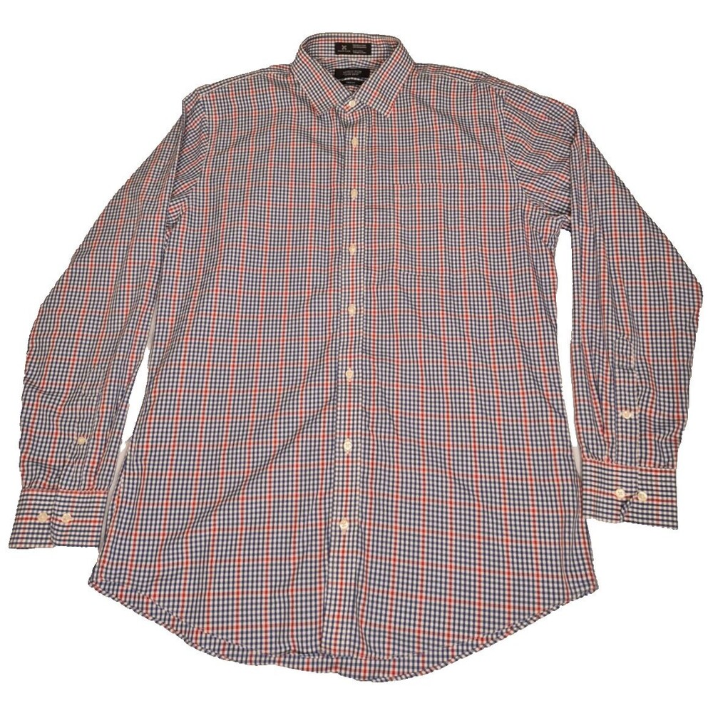 Nordstrom Men's Shop Dress Shirt Size  34-35 x 16.5 Trim Fit Wrinkle Free Check